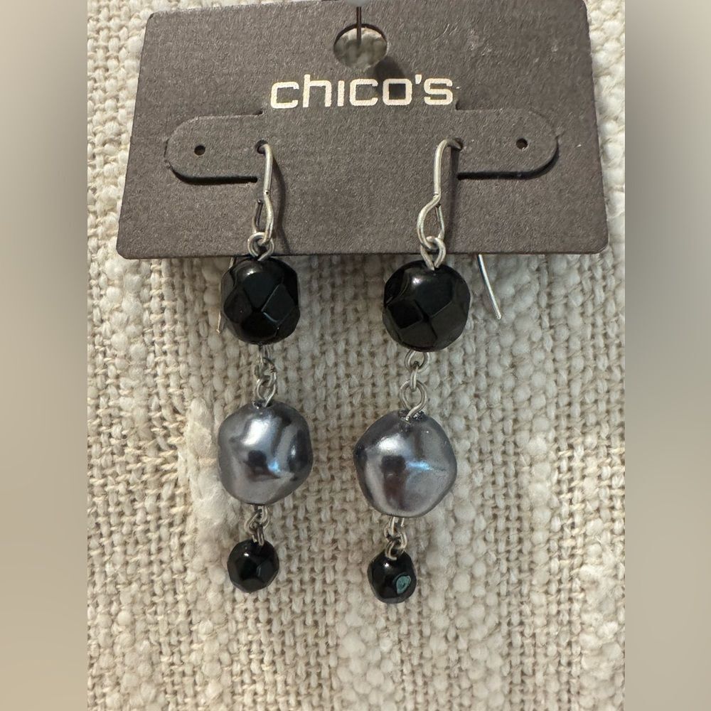 0258-Chico's Black and Silver Dangle Earrings